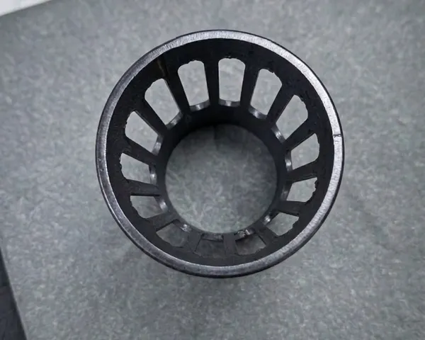 Top view of a precision-cut steel ring with radial slot geometry